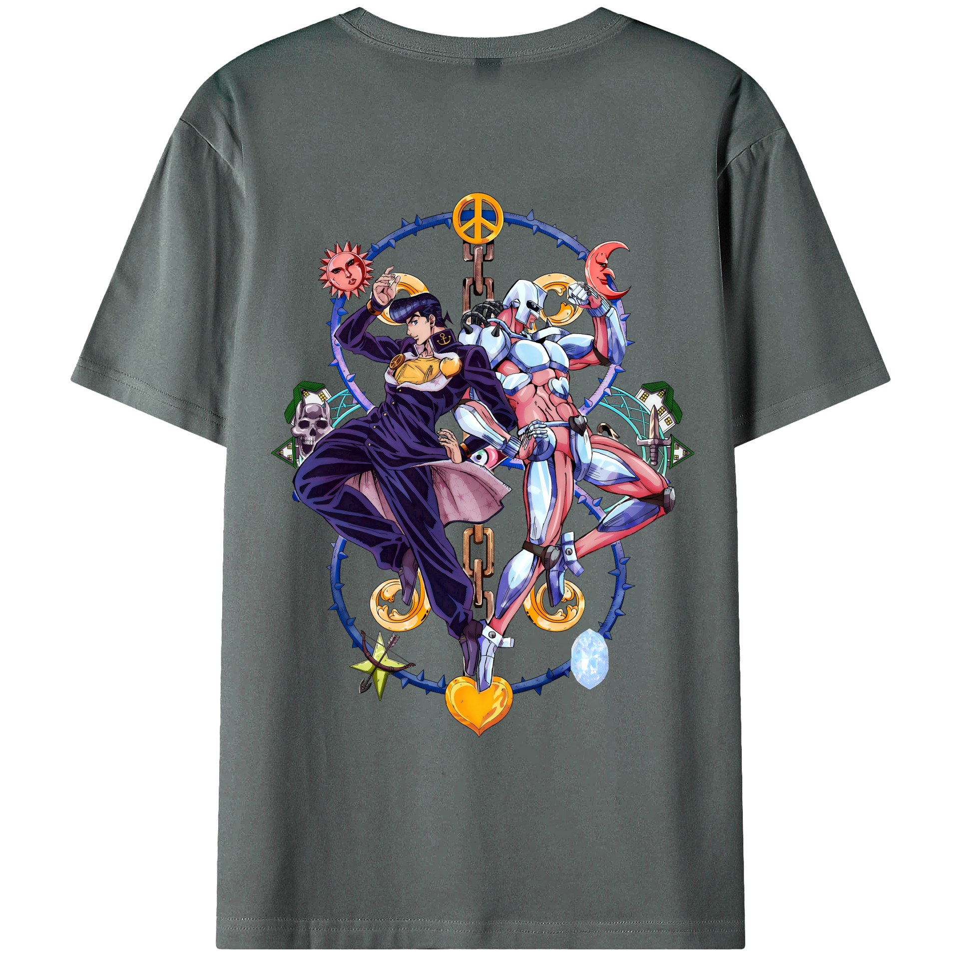 （画像用） ジョジョの奇妙な冒険 ひがしかた じょうすけ JoJo's Bizarre Adventure Higashikata Josuke 綿100％ メンズ半袖Tシャツ（バックプリント） 通気性